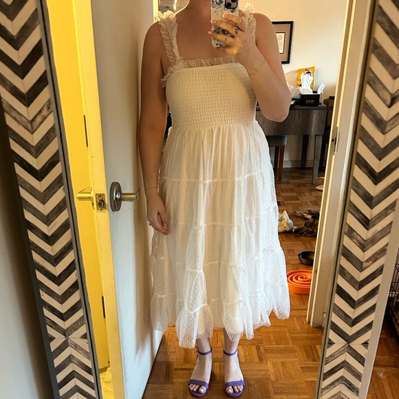🤍 Lulu’s Darling Dancer White Swiss Dot Ruffled Tiered Midi Dress 🤍 - Picture 5 of 6